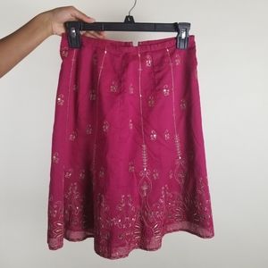 Anne Taylor Pink Silk Skirt Gold Embroidery Y2K